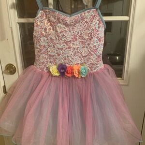 Weissman Pink Tulle Dress with Floral Accents girls size XLC